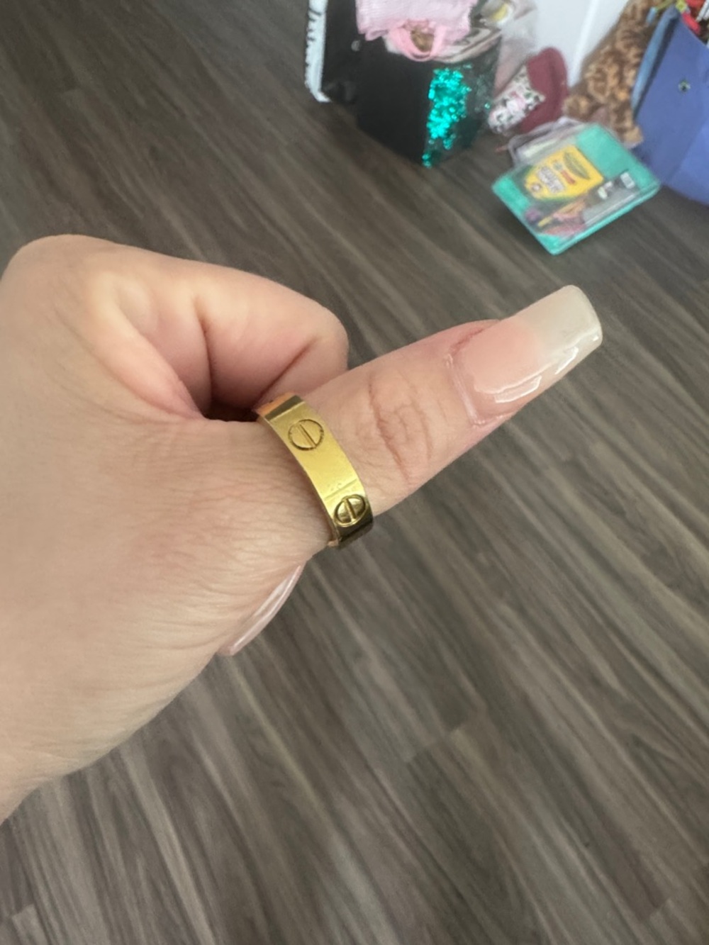 Gold Screw-Accent Band Ring